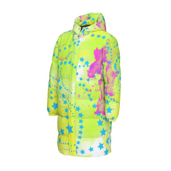 Warme Wintermantel mit Hundemotiv Dio – Popart Hundemotiv, 90% Daunen, 10% Federn, bunt, stylisch, AmStaff, Staff, Staffordshire, Pitbull, Pit, Soka, Größe XS- 4XL